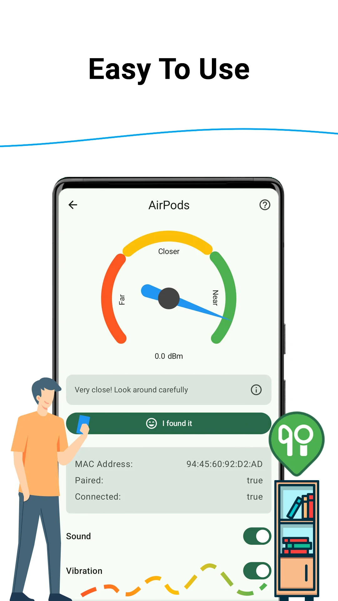 Find My Bluetooth Device screenshot showing selected device details