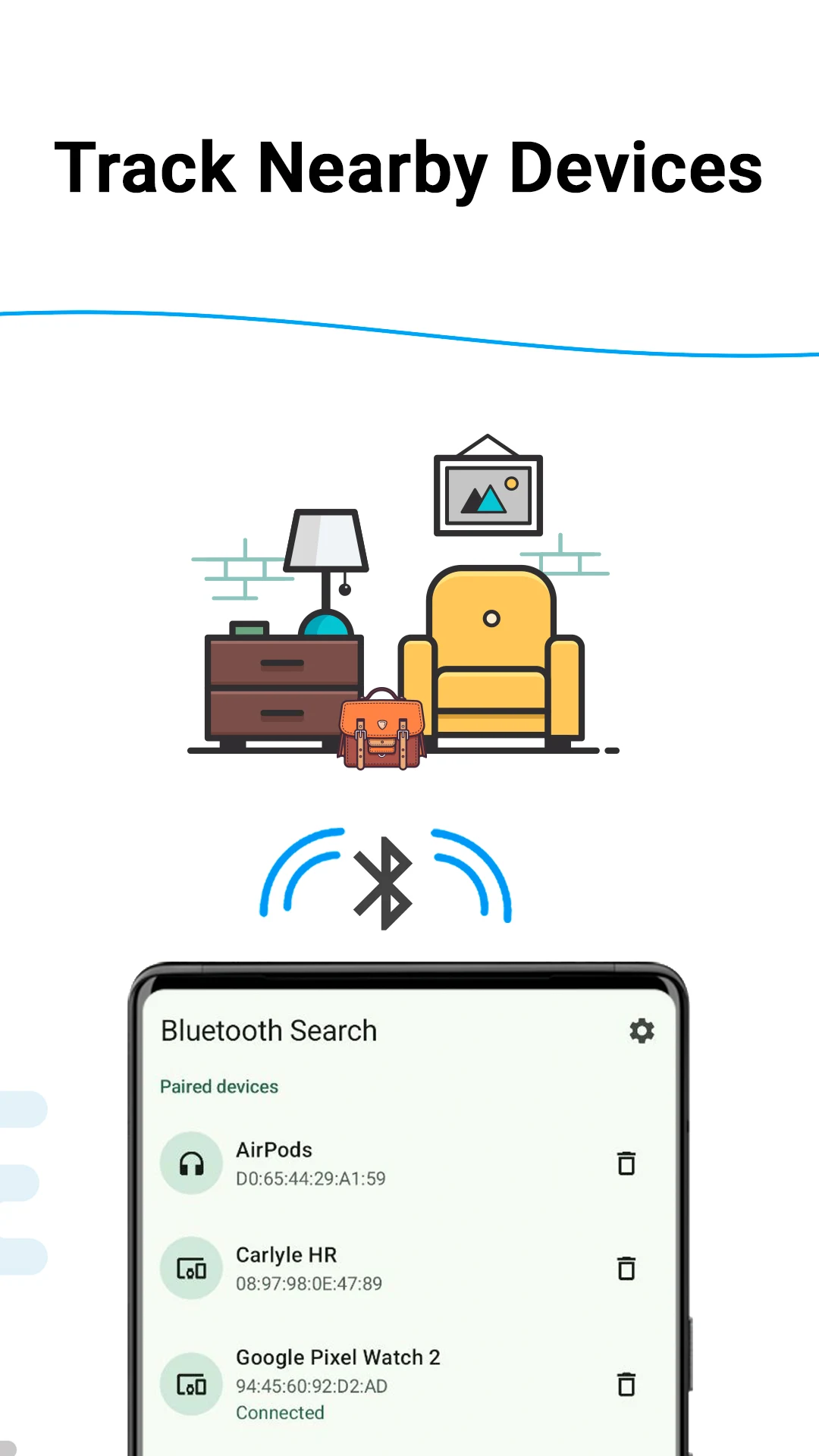 Find My Bluetooth Device screenshot showing distance indicator