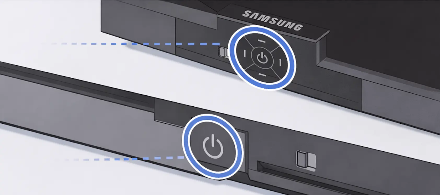 Ovládací tlačítka Samsung TV pro potvrzení připojení bez ovladače