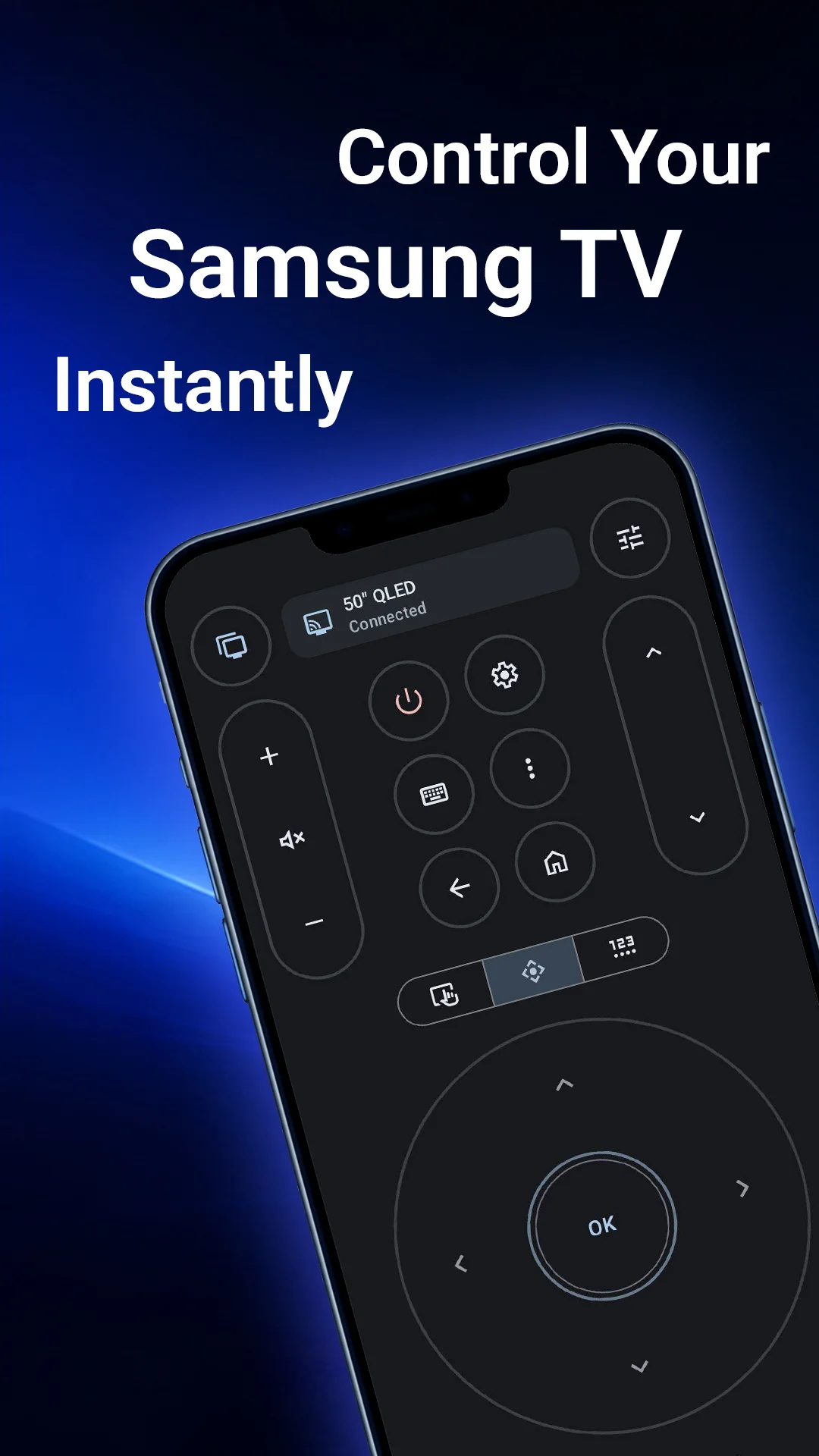 Snímek obrazovky aplikace Ovladač pro Samsung TV s tlačítky ovladače