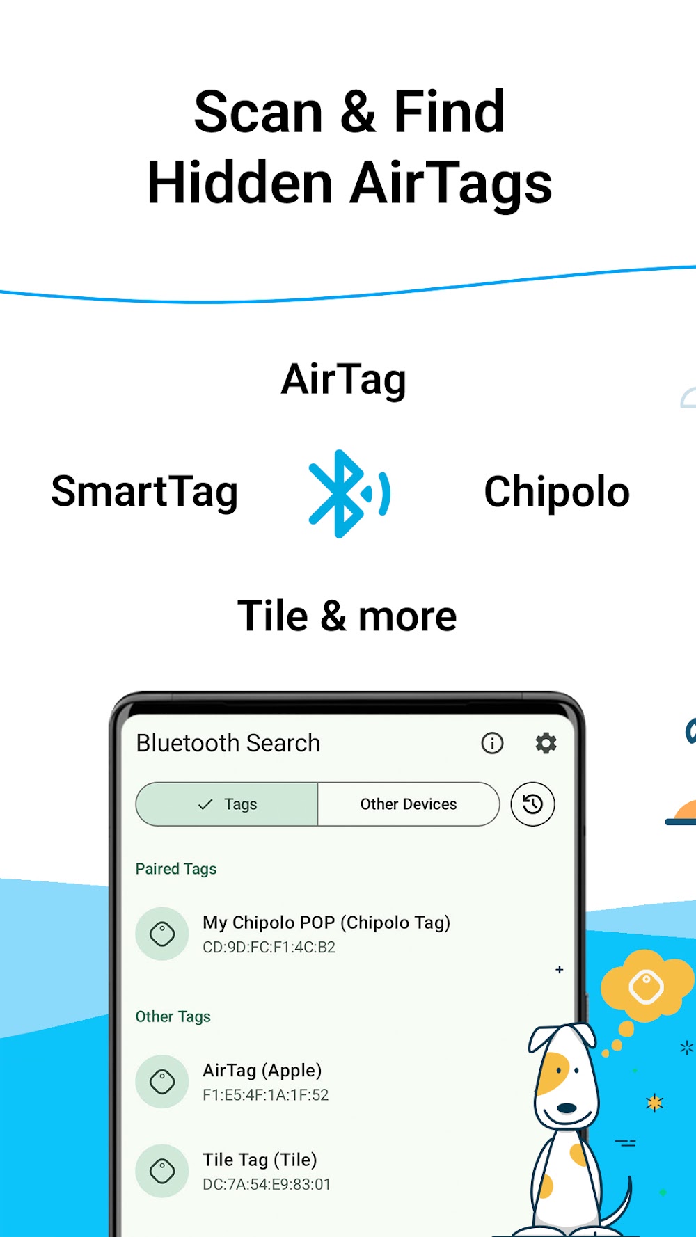 AirTag Tracker: Scan & Detect screenshot showing nearby trackers