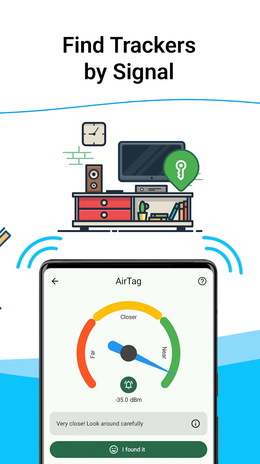 AirTag Tracker: Scan & Detect screenshot showing signal strength search