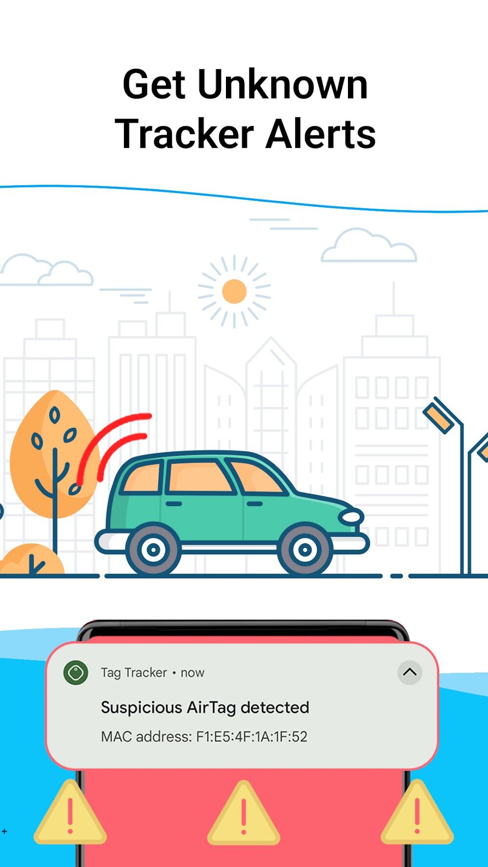 AirTag Tracker: Scan & Detect screenshot showing tracker alert