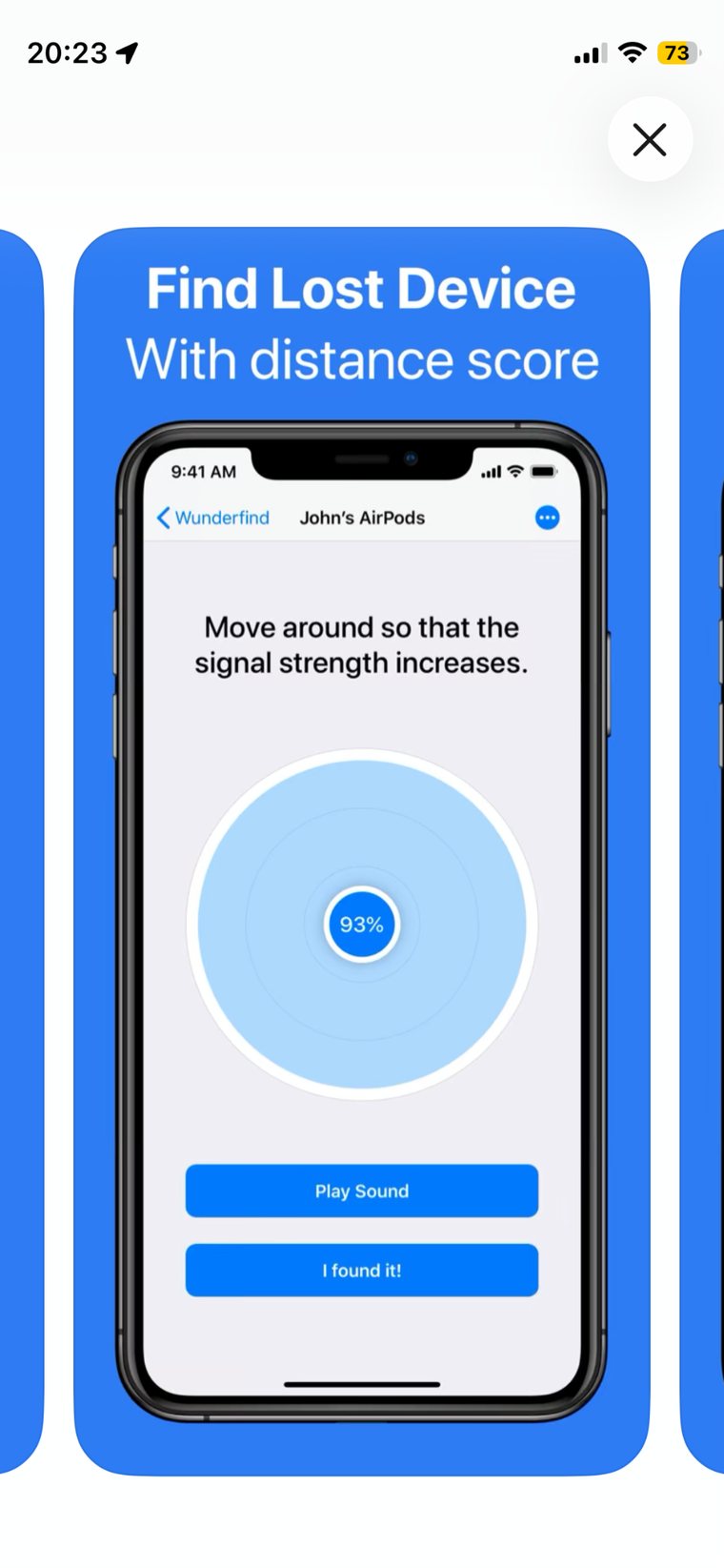 Wunderfind distance score interface for finding a lost Bluetooth device