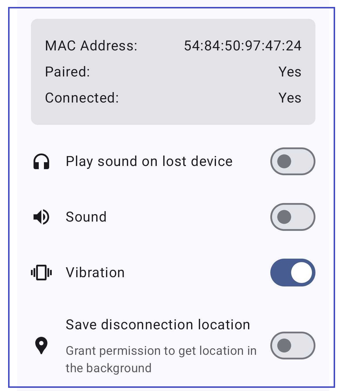Nastavení zvuku, vibrací a ukládání polohy při odpojení v aplikaci Find My Phone
