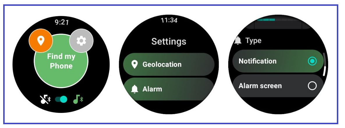 Ovládání Find My Phone a nastavení alarmu Wear OS na kulatých obrazovkách hodinek